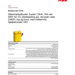 Discount BWS sikkerhedsafbryder 3P, 1NO, 16A Industrimateriel|Sikkerhedsafbrydere & Nødstop