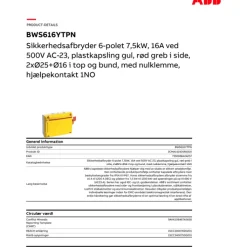 Clearance BWS sikkerhedsafbryder 6P, 1NO, 16A Industrimateriel|Sikkerhedsafbrydere & Nødstop