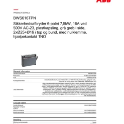 Clearance BWS sikkerhedsafbryder, 6P, 1NO, 16A Industrimateriel|Sikkerhedsafbrydere & Nødstop