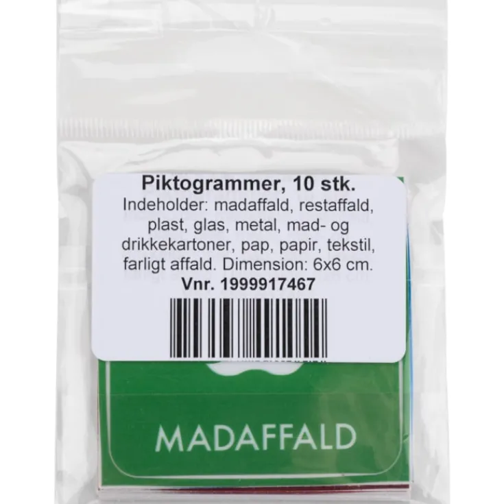 Online blandet piktogrampakke med 10 stk, selvklæbende, 6x6 cm Rengøring & Affald