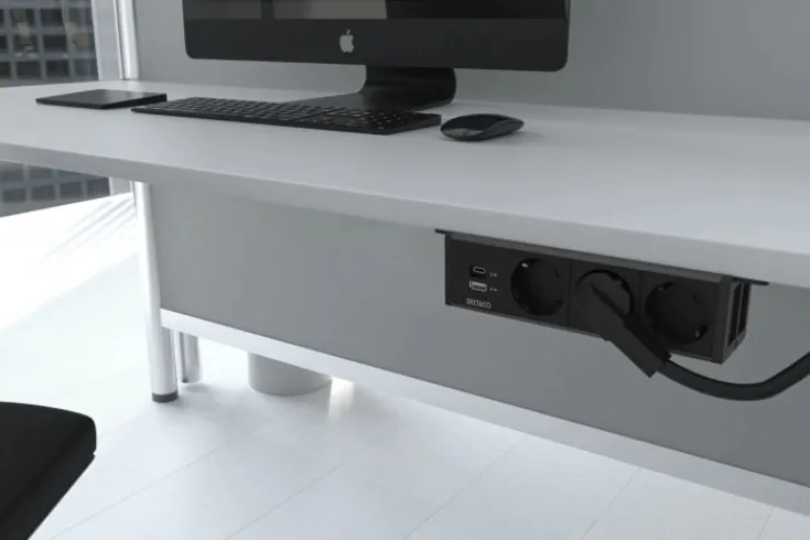 bordstikdåse, 3 stikkontakter, A+C USB-oplader, sort Stikdåser