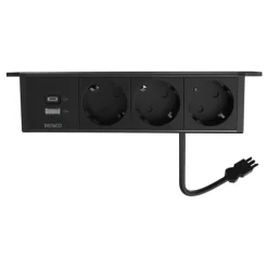 Outlet underbordsstikdåse, 3 stikkontakter, A+C USB-oplader, sort Stikdåser
