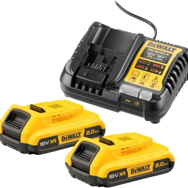 Best 18V XR DCB1104D2-QW batteri og ladersæt, 2 stk. 18V x 2.0 Ah Batterier & Opladere