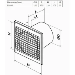 New EL 600 badventilator, Ø100 mm, hvid Duka|Badeværelsesventilatorer