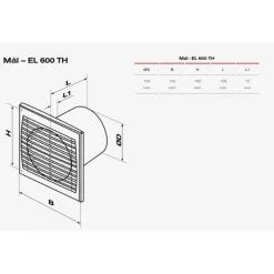 Hot EL 600 TH badventilator, fugtstyring, timer, Ø100 mm, hvid Duka|Badeværelsesventilatorer