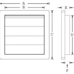 Outlet lamelventil, 150x150 mm, til murgennemføring, Ventiler|Duka