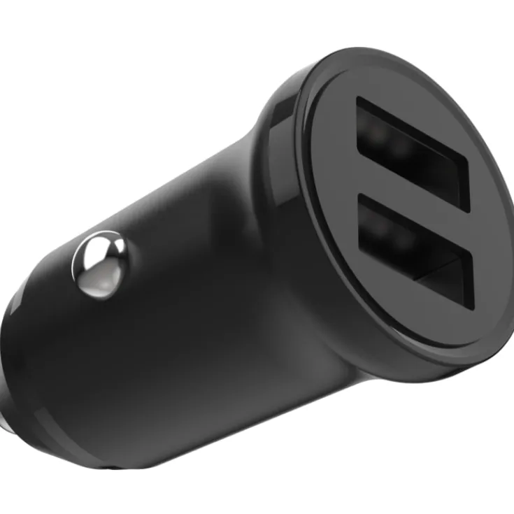 Mini biloplader, 2xUSB-A, sort Mobil, Pc & Data