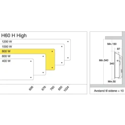 Clearance H60 H elradiator, 230V, 800W, hvid, 9-13 m² Elradiatorer