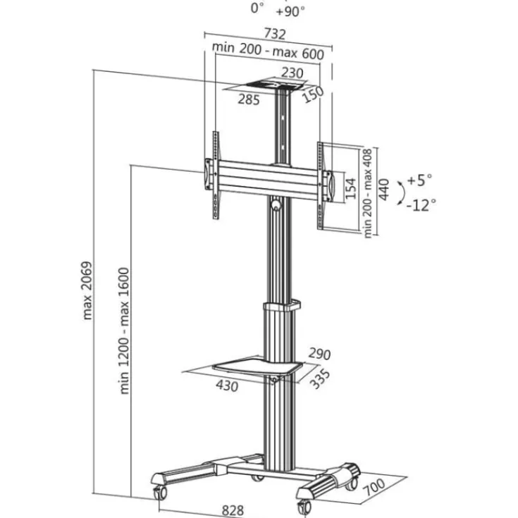Discount Gulvstander fjernsyn med hjul & tiltning, 37-70"/50kg Tv Ophæng & -Stativer