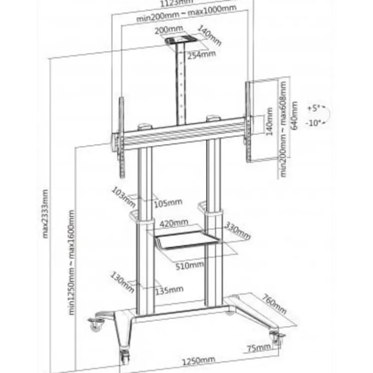 Gulvstander fjernsyn med hjul, 70-120"/140kg Tv Ophæng & -Stativer