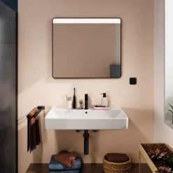 Outlet Xarita Lite Q spejl med lys, 80x70 cm, sort Spejle Med Lys
