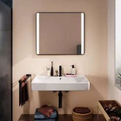 New Xarita Lite Q spejl med lys, sensor, 80x70 cm, sort Spejle Med Lys
