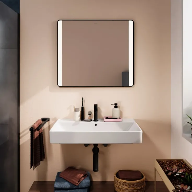 New Xarita Lite Q spejl med lys, sensor, 80x70 cm, sort Spejle Med Lys