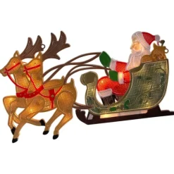 julemand med rensdyr til vinduet Julepynt Med Lys