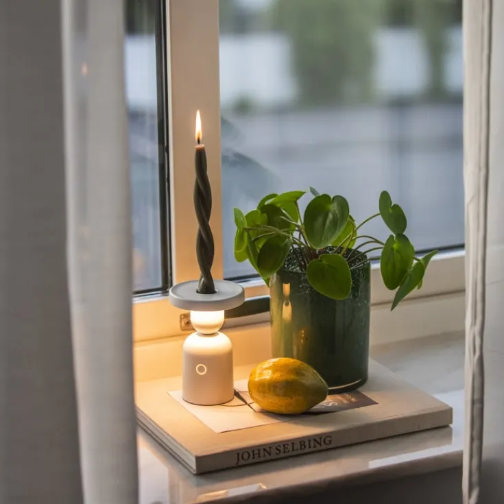Sale Nantes genopladelig bordlampe med lysestage holder, Udendørs Bordlamper|Genopladelige Lamper