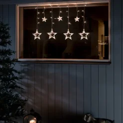 New udendørs lysgardin, 7 ravfarvede lys, stjerner Udendørs Julelys