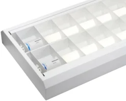 Clearance Lareno Modus kontorarmatur for 2 x LED rør, hvidt gitter Led Armaturer