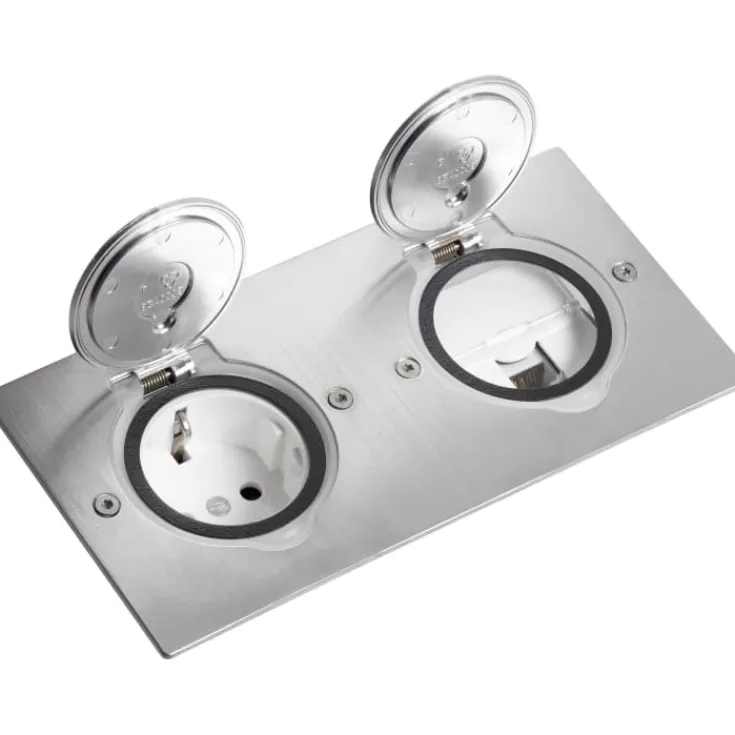 Sale gulvstikkontakt, 2x2 modul, stål Stikkontakter