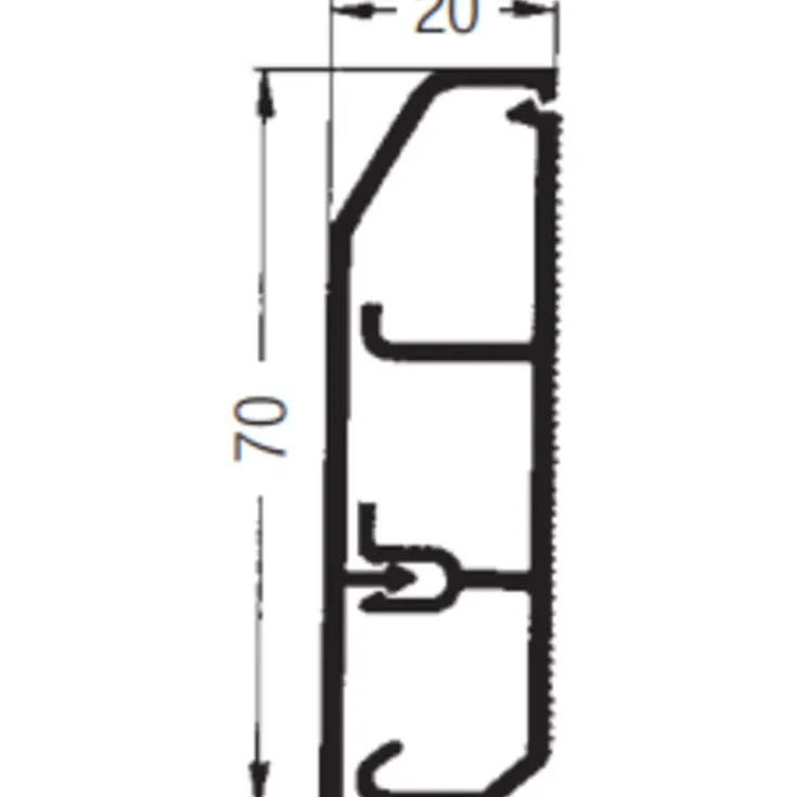Outlet 2 meter fodpanel, SL 20/70 mm, hvid Kabelkanaler