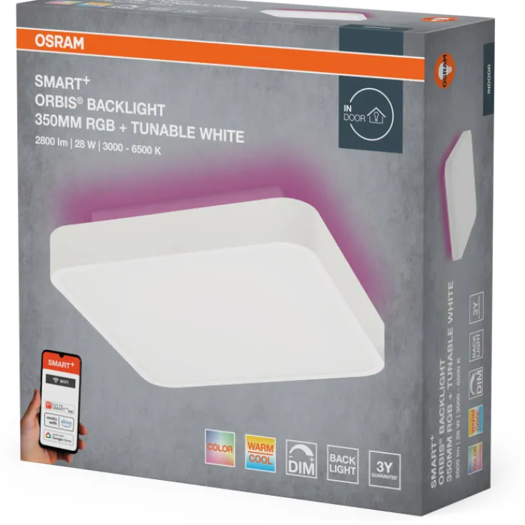 Smart+ Wifi Backlight plafond, farveskift + hvid, 35x35 cm, hvid Indendørs Belysning
