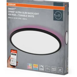 Sale Smart+ Wifi Ultra Slim Backlight plafond, farveskift + hvid, sort, Ø40 cm Indendørs Belysning