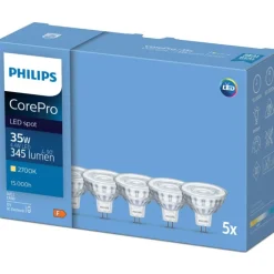 Clearance CorePro GU5,3 stiftpære, 2700K, 4,4W, 5-pak Led Pærer|Philips
