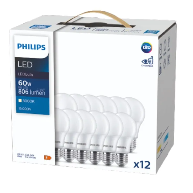 Hot E27 standardpære, , 8W, 12-pak Philips