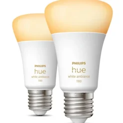 White Ambiance E27 standardpære, 2200K-6500K, 8W, 2-pak Lyskilder|Philips Hue