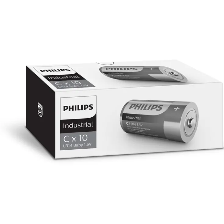 New Industrial Alkaline C batterier, 10 stk. Batterier|Philips