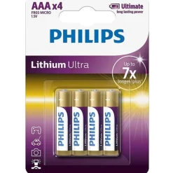 New Philips Ultra Lithium AAA batterier, 4 stk. Batterier
