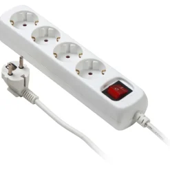 Schuko stikdåse med 4 udtag m/jord m/ledning + afbryder Stikdåser