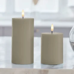 New Sille LED bloklys, batteri, grå Kunstige Stearinlys