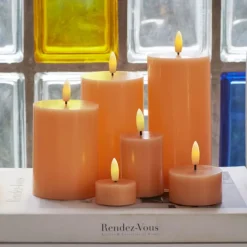 Online Sille LED bloklys, batteri, orange Sirius|Kunstige Stearinlys
