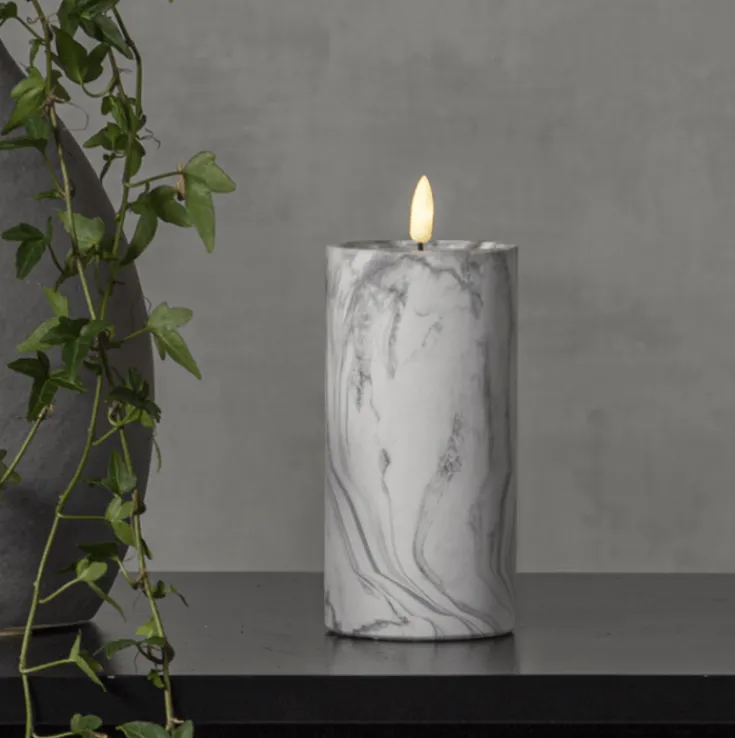 Online Flamme Marble LED bloklys, batteri Kunstige Stearinlys