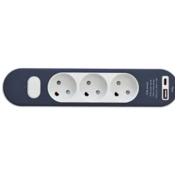Sale Stikdåse med 3 udtag, med afbryder, uden jord, USB-A+C, 1,4 meter Stikdåser