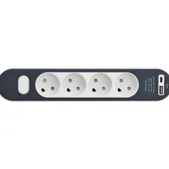 Stikdåse med 4 udtag, med afbryder, uden jord, USB-A+C, 1,4 meter Stikdåser