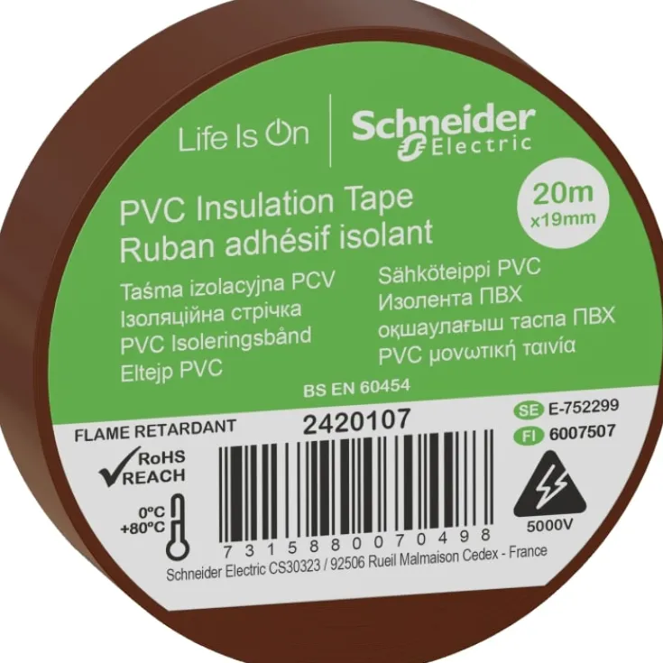Clearance 8 stk Schneider PVC isoleringstape, 19 mm x 20 m, Tape