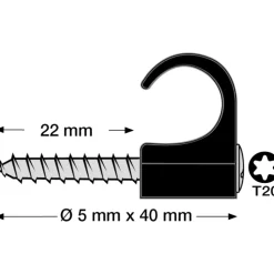 Sale 100 stk skrueclips rund, TX20, 14-18/40 mm, sort Kabelclips- & Bøjler