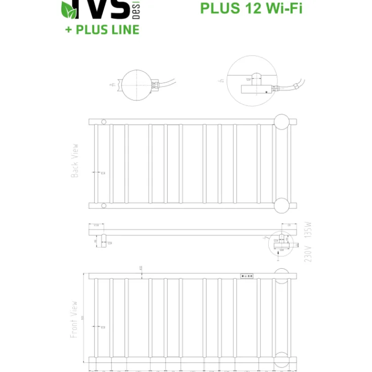 New Plus 12L håndklædetørrer, el, 50x116 cm, Håndklædetørrer