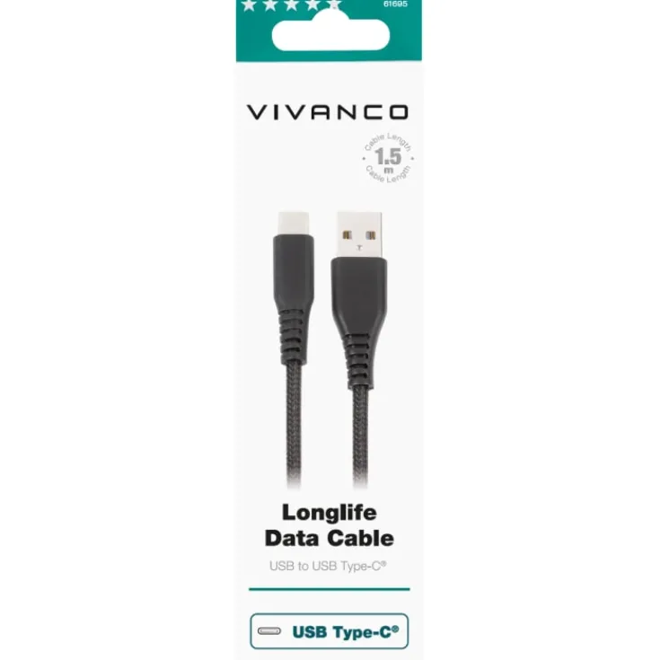 New LongLife kabel USB-A til USB-C, 1,5 meter Mobil, Pc & Data