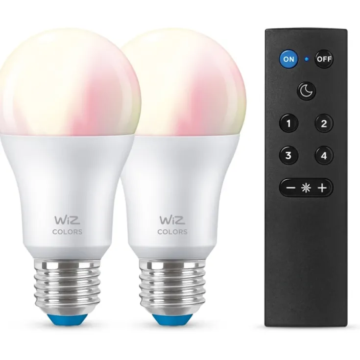 Discount E27 standardpære med fjernbetjening, 2200K-6500K, 8W, 2-pak Lyskilder|Wiz
